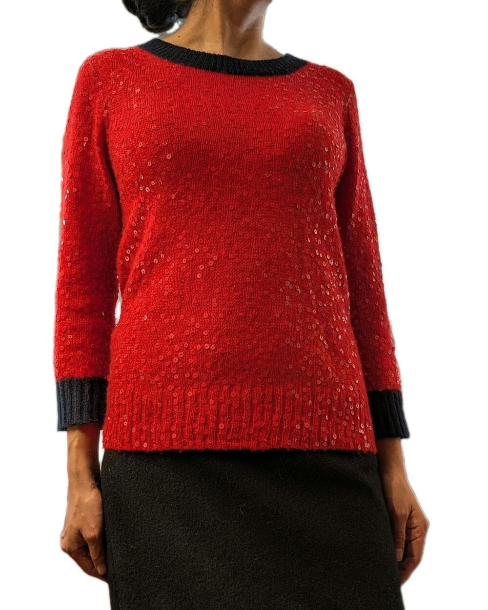J.Crew Sequin Sweater Womens Small Red Wool Mohair Crewneck Holiday Party